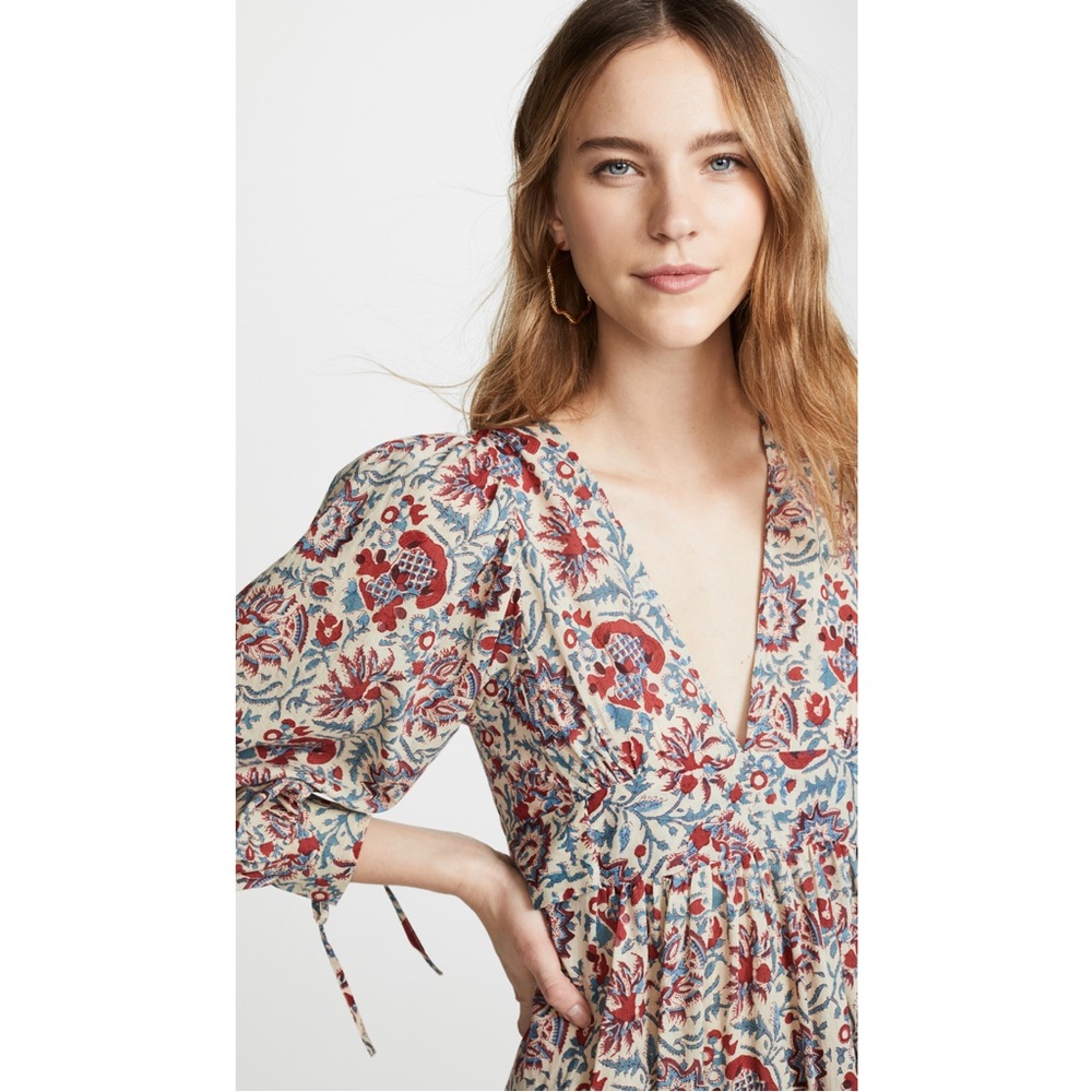 Antik Batik Cream Dress with Red and Blue Floral Print